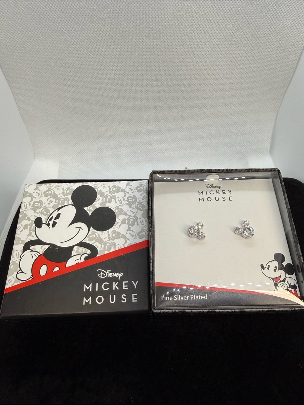 Disney Mickey Mouse Crystal Stud Earrings Silver Plated NIB